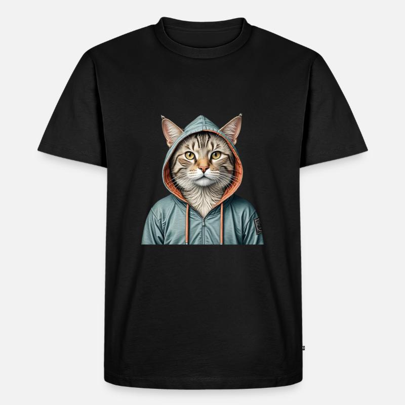 Katze trägt eine Jacke - Männer Premium Bio T-Shirt - Schwarz
