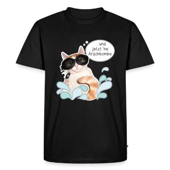 Katze - Sommer - Ferien - Sonne - Arschbombe - DD - Männer Premium Bio T-Shirt - Schwarz - Vorne - Nico (187cm)