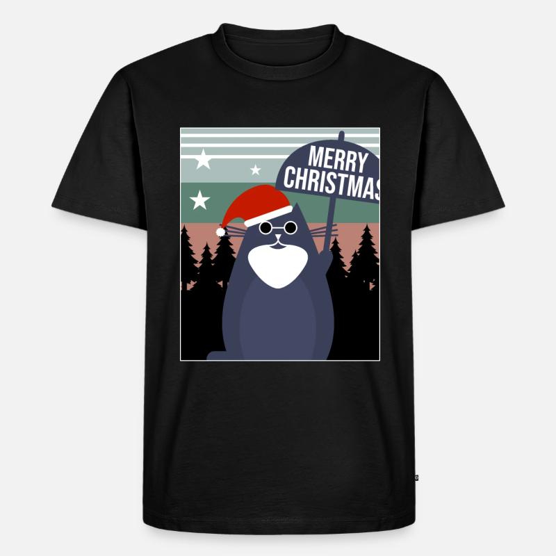Merry Christmas Cat - Männer Premium Bio T-Shirt - Schwarz