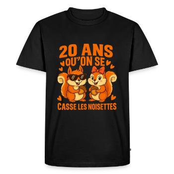20 ans qu’on se casse les noisettes - T-shirt Premium bio Homme - noir - Devant - Nico (187cm)