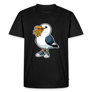 Mouette Drôle Avec Frites Et Baskets - T-shirt Premium bio Homme - noir - Devant - Nico (187cm)