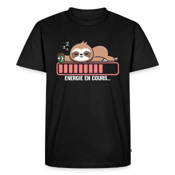 Humour cadeau énergie en cours Sommeil Flemme - T-shirt Premium bio Homme - noir - Devant - Nico (187cm)