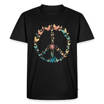 Peace Love Butterfly Pusteflower 70s retro - Men's Premium Organic T-Shirt - black - Front - Nico (187cm)