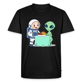 Astronaut and alien at dinner - Men's Premium Organic T-Shirt - black - Front - Nico (187cm)