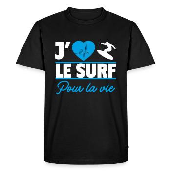 J’aime le surf pour la vie,Surf,Surfeuse,Surfeur - T-shirt Premium bio Homme - noir - Devant - Nico (187cm)