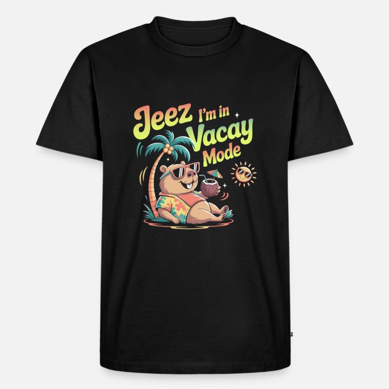 Jeez Vacay Mode Capybara - Männer Premium Bio T-Shirt - Schwarz