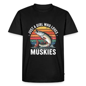 Juste une fille qui aime les maskinongés coucher de soleil - T-shirt Premium bio Homme - noir - Devant - Nico (187cm)