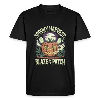 Drôle de citrouille au cannabis - T-shirt Premium bio Homme - noir - Devant - Nico (187cm)
