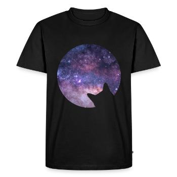 Le chat de l’espace regarde dans l’espace - T-shirt Premium bio Homme - noir - Devant - Nico (187cm)