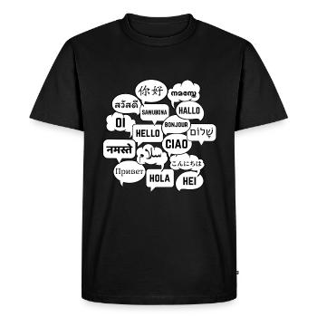 Speech bubbles with "hello" in different languages - Men's Premium Organic T-Shirt - black - Front - Nico (187cm)