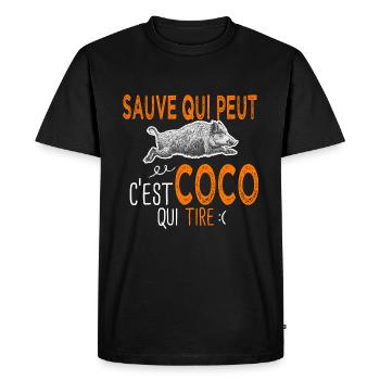 c'est Coco qui tire Humour Chasse Corentin Coralie - T-shirt Premium bio Homme - noir - Devant - Nico (187cm)