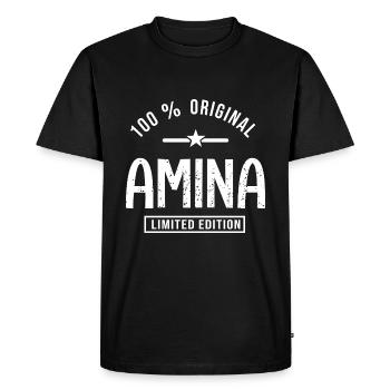 Amina shirt personnalisé prénom arabe Amina - T-shirt Premium bio Homme - noir - Devant - Nico (187cm)