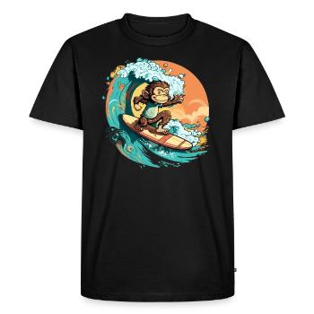 Aloha Monkey: Riding Waves of Happiness Print - Men's Premium Organic T-Shirt - black - Front - Nico (187cm)