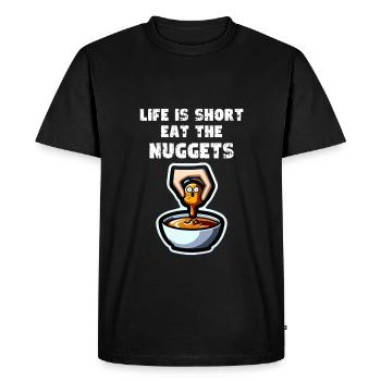 Croquettes de poulet Drôle de pépites de poulet Dicton - T-shirt Premium bio Homme - noir - Devant - Nico (187cm)