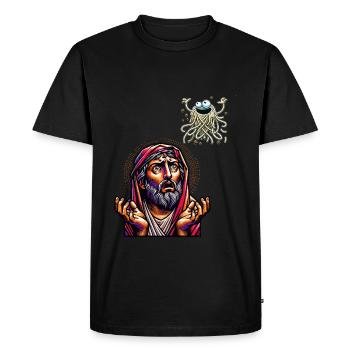 Funny Atheist Christmas Flying Spaghetti Monster - Men's Premium Organic T-Shirt - black - Front - Nico (187cm)