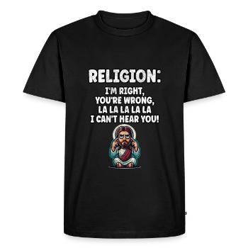 Drôle Anti Religion Athée Agnostique - T-shirt Premium bio Homme - noir - Devant - Nico (187cm)