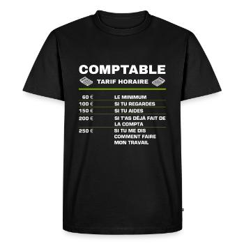 Humour Comptable Tarif Horaire Métier Comptabilité - T-shirt Premium bio Homme - noir - Devant - Nico (187cm)