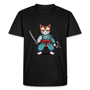 Chat samouraï - T-shirt Premium bio Homme - noir - Devant - Nico (187cm)