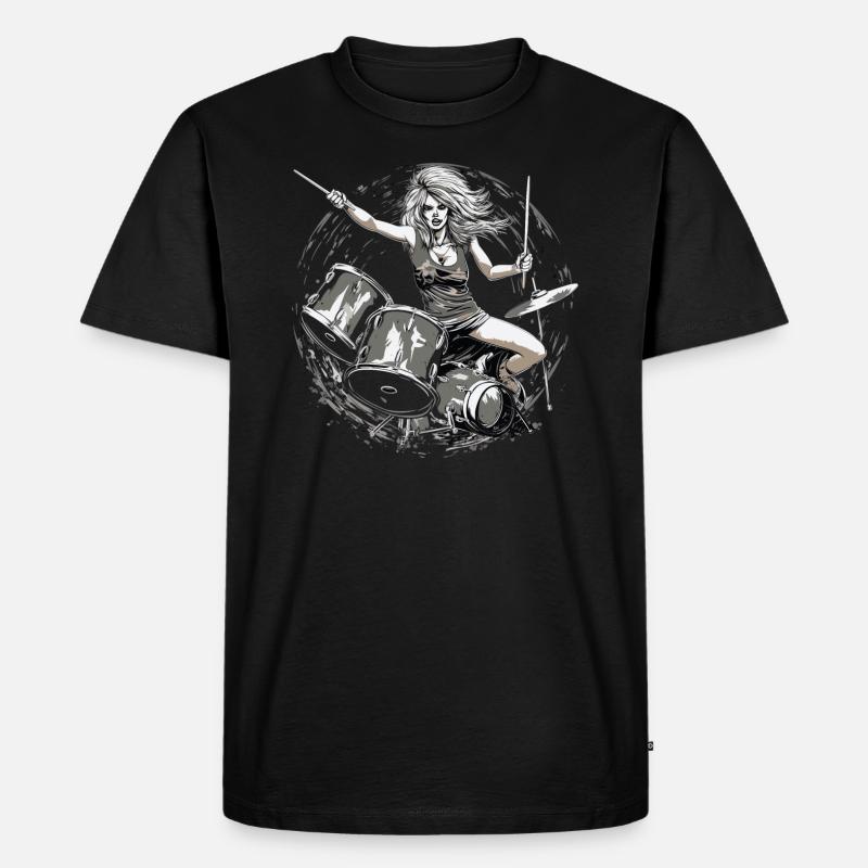 Drummer Girl - Männer Premium Bio T-Shirt - Schwarz