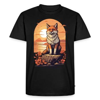 Mignon renard cool regardant le coucher du soleil - T-shirt Premium bio Homme - noir - Devant - Nico (187cm)
