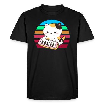 Clavier de piano chat coucher de soleil - T-shirt Premium bio Homme - noir - Devant - Nico (187cm)