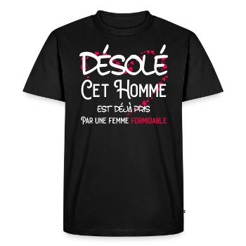 Homme Cadeau Couple Saint Valentin Humour Désolé - T-shirt Premium bio Homme - noir - Devant - Nico (187cm)