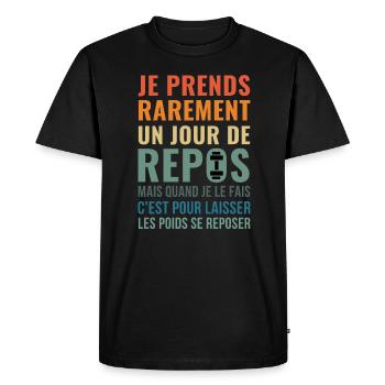 Je prends rarement un jour de repos - T-shirt Premium bio Homme - noir - Devant - Nico (187cm)