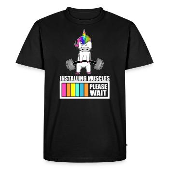 Installing Muscles Einhorn fitness workout Gym - T-shirt Premium bio Homme - noir - Devant - Nico (187cm)