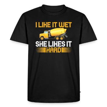 I Like it Wet She Likes it Hard Concrete Cement Truck - Men's Premium Organic T-Shirt - black - Front - Nico (187cm)