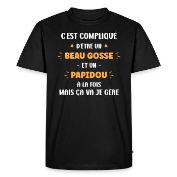 Compliqué beau gosse et Papidou - T-shirt Premium bio Homme - noir - Devant - Nico (187cm)