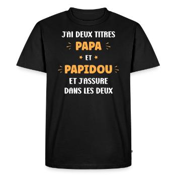 J'ai deux titres papa et papidou et j'assure - T-shirt Premium bio Homme - noir - Devant - Nico (187cm)