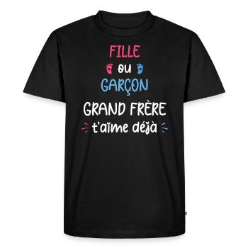 Fille ou garçon grand frère t'aime déjà - T-shirt Premium bio Homme - noir - Devant - Nico (187cm)