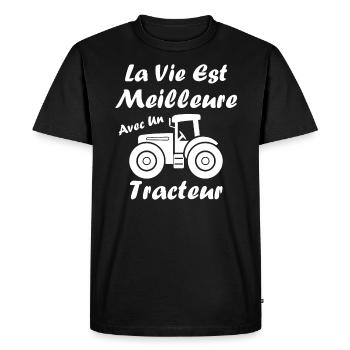 La vie est meilleure avec un tracteur - T-shirt Premium bio Homme - noir - Devant - Nico (187cm)