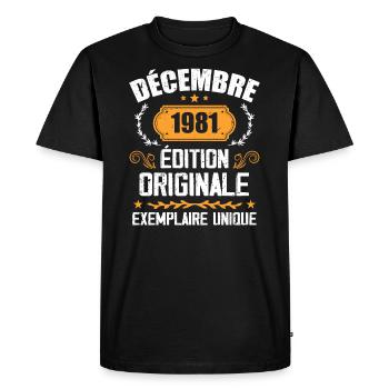 Anniversaire Cadeau Millésime Décembre 1981 - 1981 - T-shirt Premium bio Homme - noir - Devant - Nico (187cm)