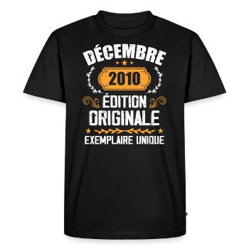 Anniversaire Cadeau Millésime Décembre 2010 - 201 - T-shirt Premium bio Homme - noir - Devant - Nico (187cm)