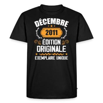 Anniversaire Cadeau Millésime Décembre 2011 - 201 - T-shirt Premium bio Homme - noir - Devant - Nico (187cm)