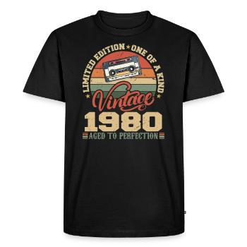 Vintage 1980's Retro 1980's Birthday Gift - Men's Premium Organic T-Shirt - black - Front - Nico (187cm)