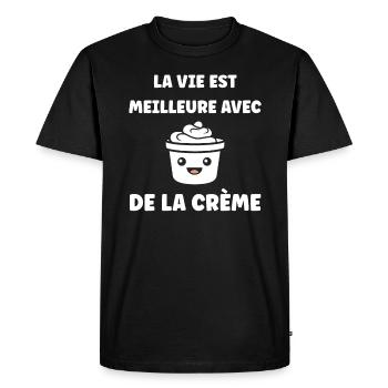 Humour crème fraiche - T-shirt Premium bio Homme - noir - Devant - Nico (187cm)