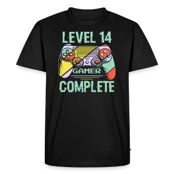 Level 14 Complete 14 Years Gamer Level 14 Complete - Men's Premium Organic T-Shirt - black - Front - Nico (187cm)