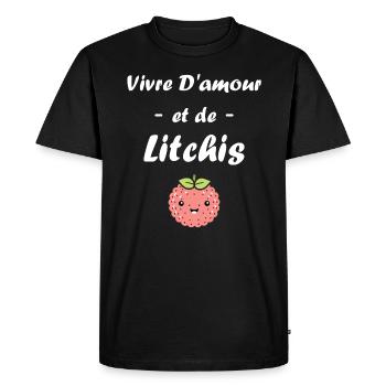 Fruit Humour petit litchi - T-shirt Premium bio Homme - noir - Devant - Nico (187cm)