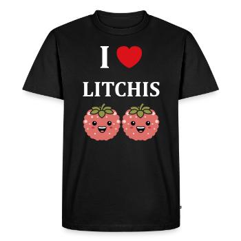Fruit Humour petit litchi - T-shirt Premium bio Homme - noir - Devant - Nico (187cm)