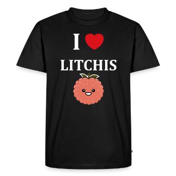 Fruit Humour petit litchi - T-shirt Premium bio Homme - noir - Devant - Nico (187cm)