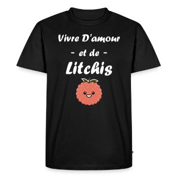 Fruit Humour petit litchi - T-shirt Premium bio Homme - noir - Devant - Nico (187cm)