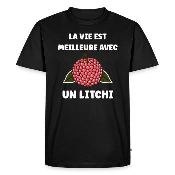 Fruit Humour petit litchi - T-shirt Premium bio Homme - noir - Devant - Nico (187cm)