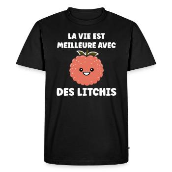 Fruit Humour petit litchi - T-shirt Premium bio Homme - noir - Devant - Nico (187cm)