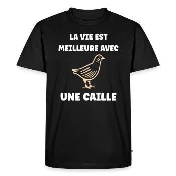 Humour Cailles oiseaux Petite caille - T-shirt Premium bio Homme - noir - Devant - Nico (187cm)