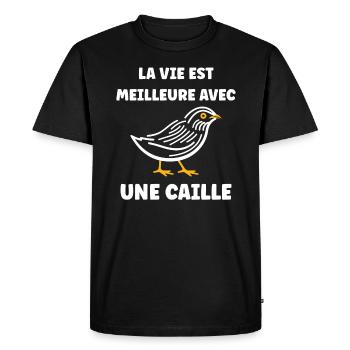 Humour Cailles oiseaux Petite caille - T-shirt Premium bio Homme - noir - Devant - Nico (187cm)