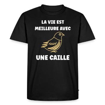 Humour Cailles oiseaux Petite caille - T-shirt Premium bio Homme - noir - Devant - Nico (187cm)