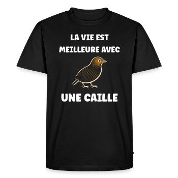 Humour Cailles oiseaux Petite caille - T-shirt Premium bio Homme - noir - Devant - Nico (187cm)