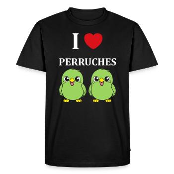 Oiseaux perruches humour petite perruche - T-shirt Premium bio Homme - noir - Devant - Nico (187cm)